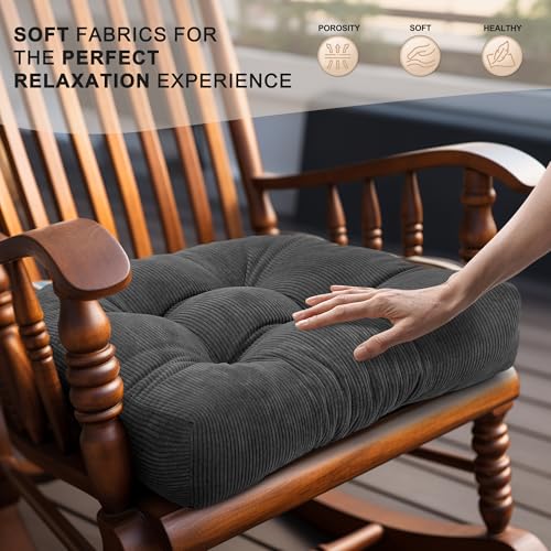 Image of Lokex Rocking Chair Cushion Only,Tufted Non-Slip Comfortable Rocking Chair Cushions Indoor with Ties,Striped Rocking Chair Pads (Dark Gray, 28x18 /18x18)