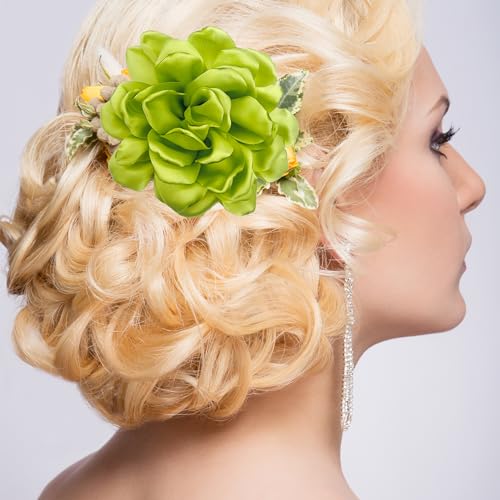 Image of Dainty Fabric Rose & Camellia Flower Oversized Brooch Pins & Hair Clip - Large Lapel Pin, 4.3in /7.5in