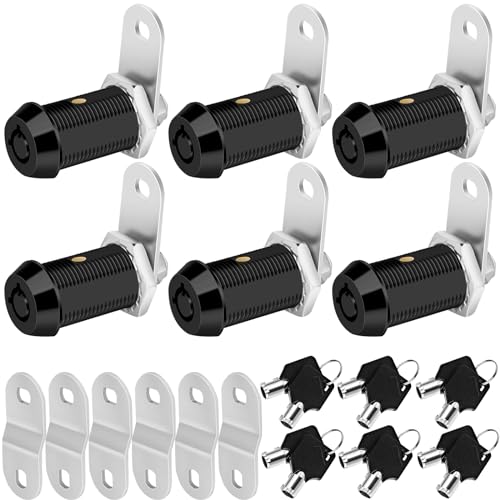 Image of Cam Locks RV Storage Keyed Alike, 1-1 /8 inch Fits 7 /8 inch Max Door Thickness, Compartment Locks for Camper Trailer Cabinet With Keys (Black, 6-Pack)