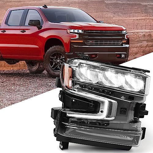 Huray Headlight Fits for 2019-2022 Chevy Silverado 1500 [Only for LED Version] LED DRL Head Lamp for Chevy Silverado Accessories (Passenger Side)