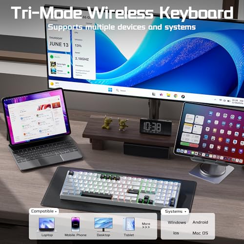 Image of Aula H108 Wireless Mechanical Keyboard, Hot Swappable Silent Keyboard, Full Size Keyboard with Number Pad, Gasket Structure, RGB Backlit Computer Gaming Keyboard with PBT Keycaps for PC /Office