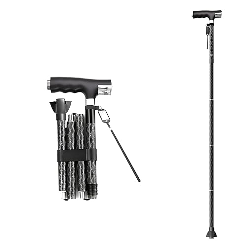 Aluminum Alloy Walking Cane, with LED Light, Height Adjustment and