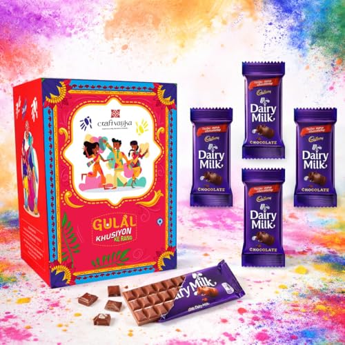 Image of CraftVatika Herbal Holi Rang Gulal Colours with Dairy Milk Chocolate Pack, Holi Colour with Chocolate Combo (Type 1)