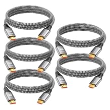 3FT HDMI Cable 8K 5-Pack, High Speed HDMI Cord 4K@120Hz/144Hz, 8K@60Hz, HDMI 2.1 Support eARC, HDCP2.3/2.2, HDR10+ for KVM, Fire TV Stick, PS5, Xbox, LG, Roku, Switch, Portable Monitor