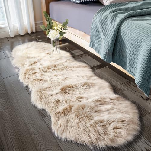Image of Ciicool Ultra Soft Faux Sheepskin Fur Rug Fluffy Rug for Bedroom Fuzzy Carpet for Living Room Kid's Room Nursery Decor, Beige 2 x 6 Feet