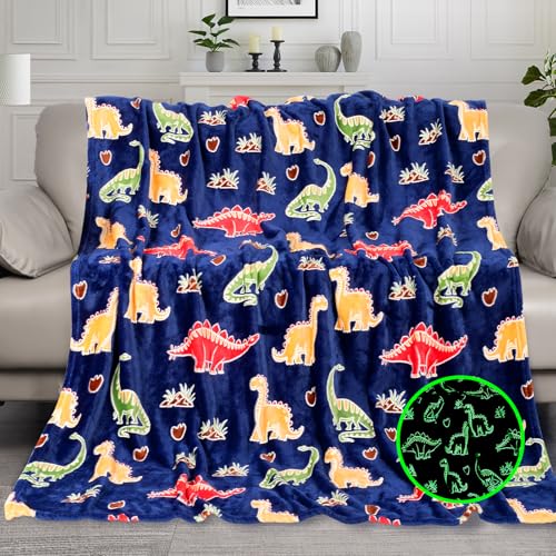 KIRMIKU Glow in The Dark Blanket for Boys, Dinosaur Blanket Gifts for Kids, Throw Blanket for Home Decor, Soft Warm Toys Birthday Gifts for Teens Men Boyfriend 50