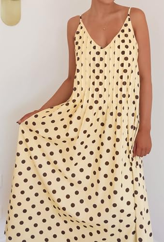 Image of Anoumcy Summer Pleated Maxi Dresses for Women 2026 Spaghetti Strap V Neck Vacation Beach Long Flowy Boho Sundress
