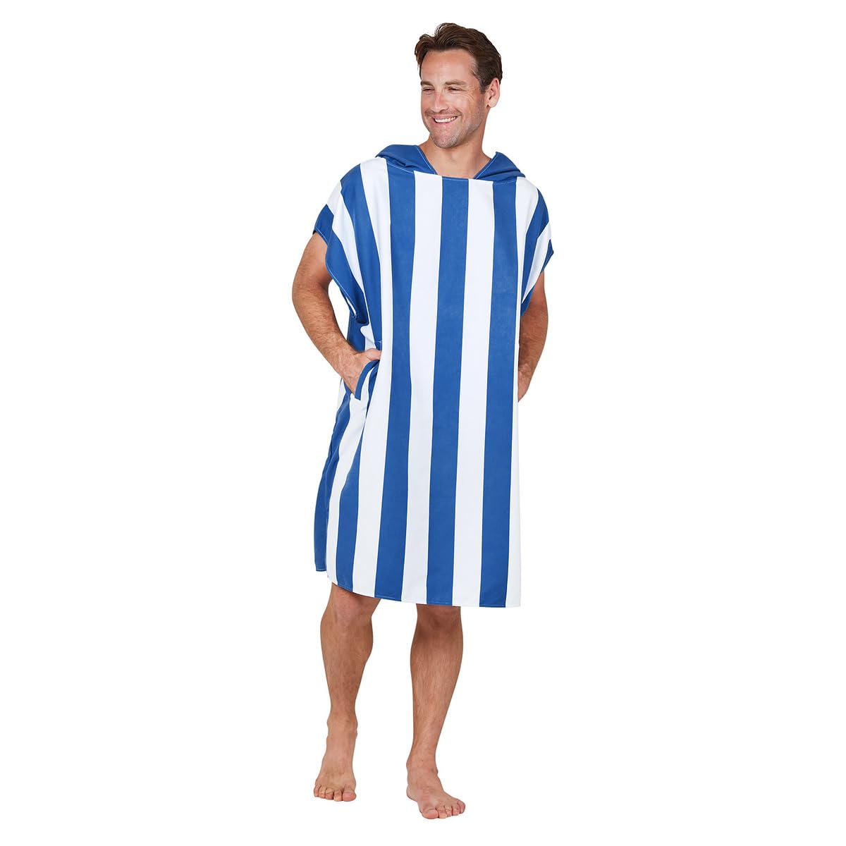 Dock & Bay Strandponcho für Erwachsene - Kapuzenhandtuch mit tiefen Taschen - Für Strand & Pool - Super Saugfähig, Schnell Trocknend - Whitsunday Blue, Medium (90x70cm, 35x28)