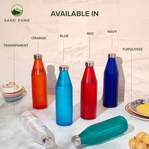 Image of SAND DUNE OrangeColour Glass water bottle, 800 ml Each, Set of 2, with Leak-Proof Airtight Stainless-Steel Lid for Water, Smoothie, Juices - Reusable Travel Glass Drinking Fridge Bottles