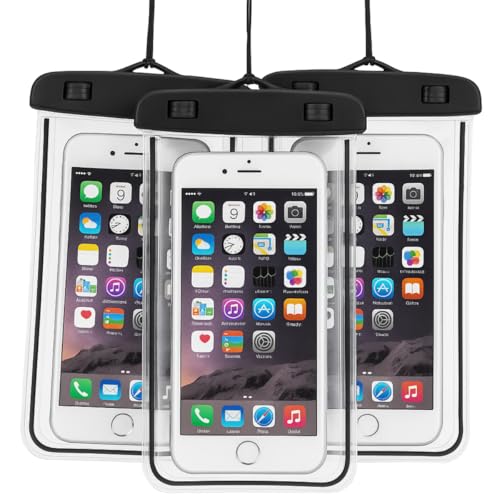 Kit 3 Unidades Capa Case A Prova D'água Impermeável para Celular Smartphone Capinha com Alça Universal Proteção 360º Completa Sensível ao Toque (Preto)