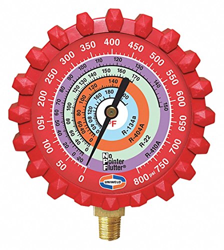 UNIWELD Refrigerant Gauge, Red, 3-1/4