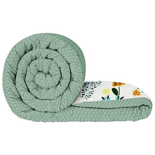 Image of Comforter Single Bed Blankets for Winter | 180GSM Microfiber Quilt Single Bed Comforter | 150X 225cm | Beige & Light Grey, Floral Pattern | Quilt | Single Dohar