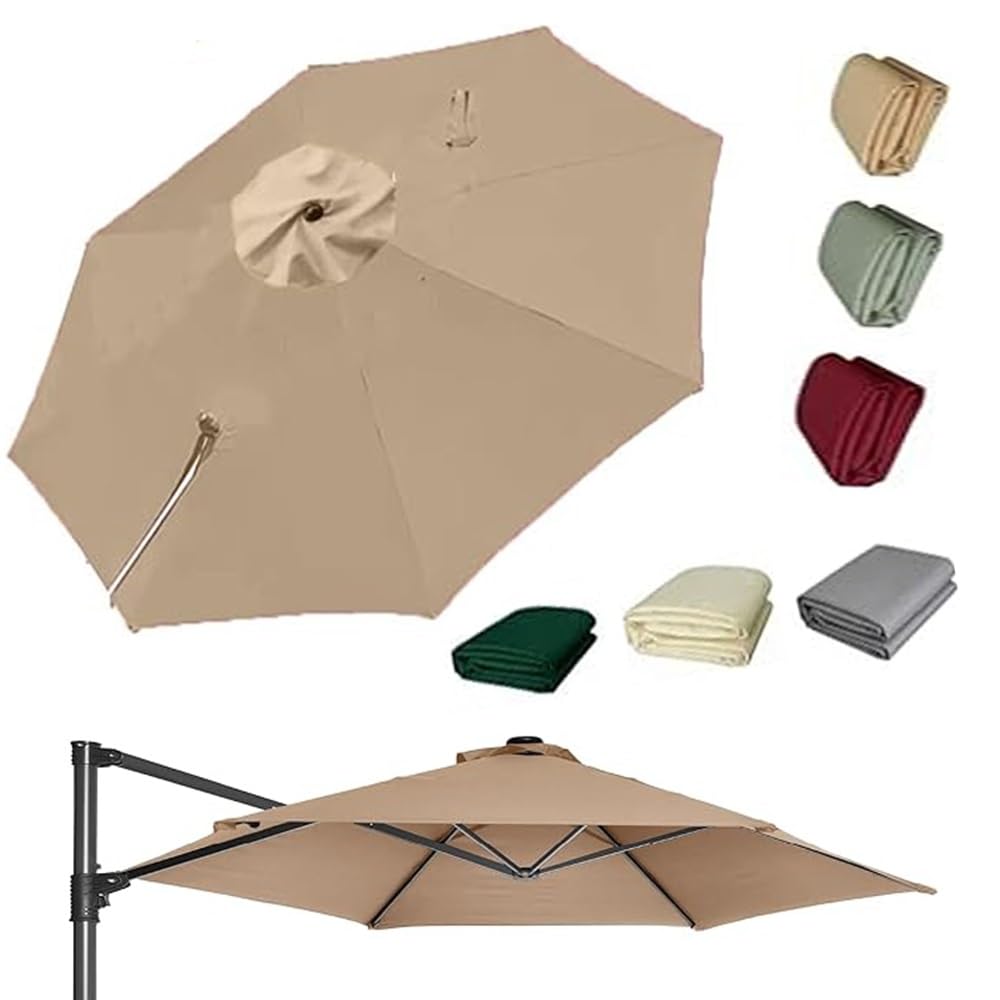 OPOLDBDMAC 10Ft 11.5FT Patio Offset Umbrella Replacement Canopy 8 Rib Cantilever Parasol Cloth Waterproof Fabric Round Canopy For Garden, Lawn, Deck, Backyard Pool(Khaki,3m/10ft)