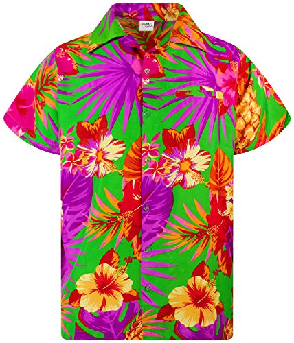King Kameha Funky Hawaiian Shirt, Shortsleeve, Pineapple, Green, S