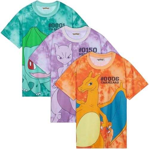 Pokémon T-Shirt Garçon Adolescents Pikachu Paquet de 1 ou 3 Manches Courtes Doux et Respirant Anime Tee Shirt Cadeau Enfant (11-12 Ans, Multicolore, 3)