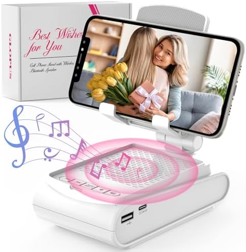 Gifts for Women Men, Cell Phone Stand With Wireless Bluetooth Speaker, Unique Gifts for Women Wife Mom Gifts for Christmas, Stocking Stuffers for Women Adults Mom, White Elephant Gifts for Adults