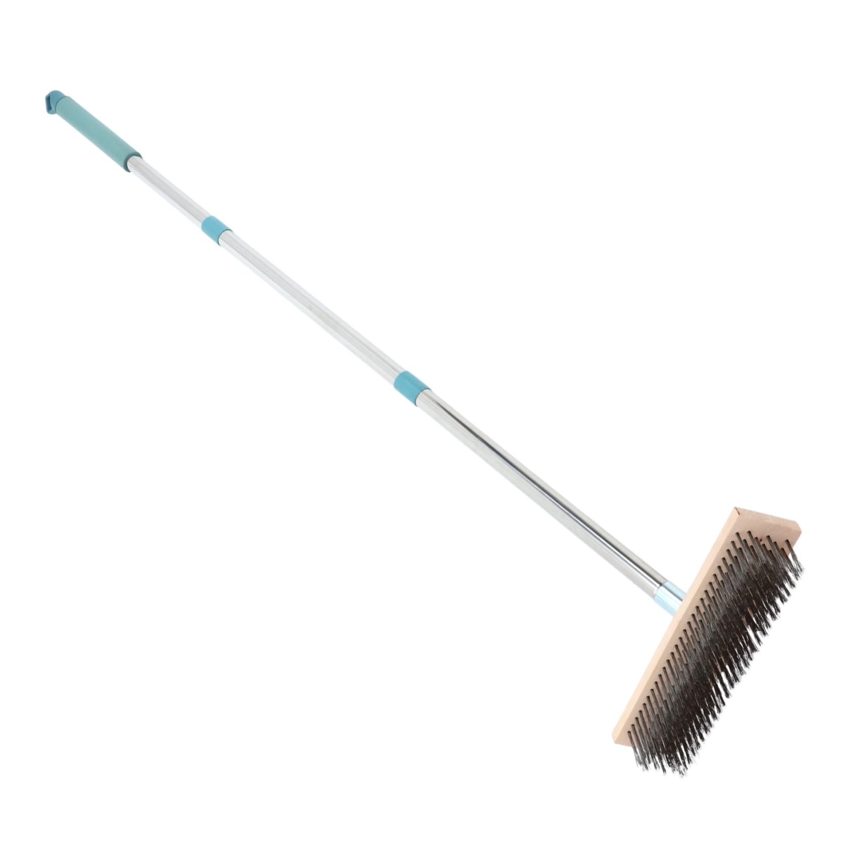 POPETPOP Cepillo de Limpieza para Patio y Hormigón con Cerdas Rígidas, Mango de 138cm y Cabezal de 20cm, Acero Inoxidable, para Suelos Duros