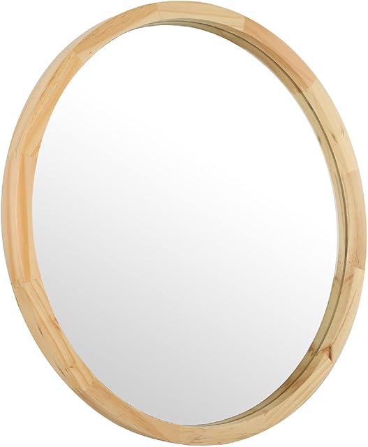 JIYUERLTD Round Mirrors 24inch Wall Mirrors Decorative Wood Frame Morden Mirrors for Bathroom Entryways Living Rooms and More. (Natural wood)