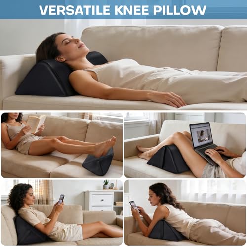Image of Knee Wedge Pillow for Legs, 20 x 12 x 7 inch Under Knee Elevated Pillow for Sleeping on Back Triangle Pillow for Legs with Strap Handle, Under Ankles Pain Relief Leg Pillow Bolster for Massage Table