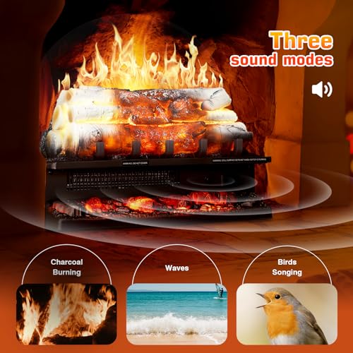 Xbeauty Electric Fireplace Log Set with 8H Timer & Sound Effects, 21-inch Freestanding Heater, Remote Control, 3 Sound Modes, 5 Flame Speed & Brightness, 750W/1500W Dual Heating - Image 3