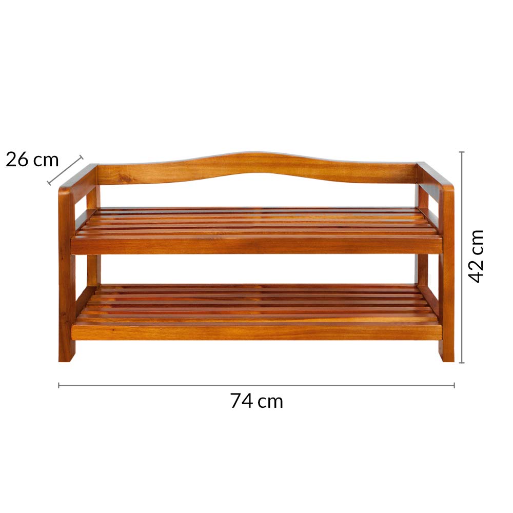 Casaria Scarpiera 74x26x42cm Max 80Kg 2 Ripiani Legno D'acacia Scaffale Porta Scarpe Design Rustico