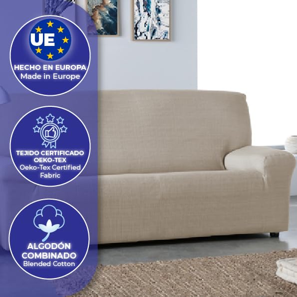 BLUZIMAN® Elastischer Sofabezug 3-Sitzer - Oeko-TEX Zertifizierter, Hochwertige Couch Überzug, rutschfeste Sesselüberwurf, Universal Passform, Jacquard-Stoff (Leinen)