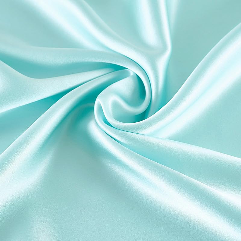 Maxfeel 100% Pure Mulberry Silk Charmuse Solid Dyed Fabric Multicolor for Bedding Dress Sold by Half a Yard (Light Blue)