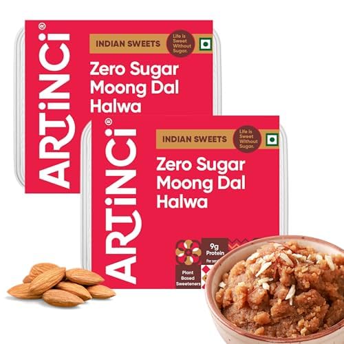 Image of Artinci Sugar-Free Moong Dal Halwa (200 g x 2 Packs) | Low Carb, Keto & Diabetic Friendly | High Protein Indian Sweet | Made with Pure Desi Ghee | No Added Sugar