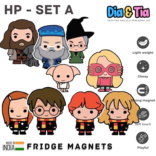 Image of Dia & Tia - Harry Potter Themed Premium Fridge Magnet Set with Surprise Freebie - Made in India for Office, Kitchen, refrigirators, Magnetic Boards - (Harry Potter - Chibi)
