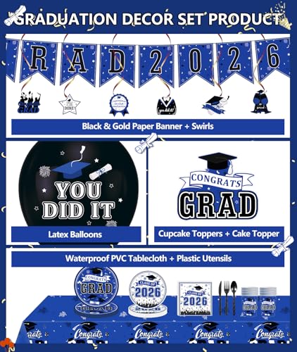 Irosiy 2026 Blue Black Graduation Party Decor Kit - image 3