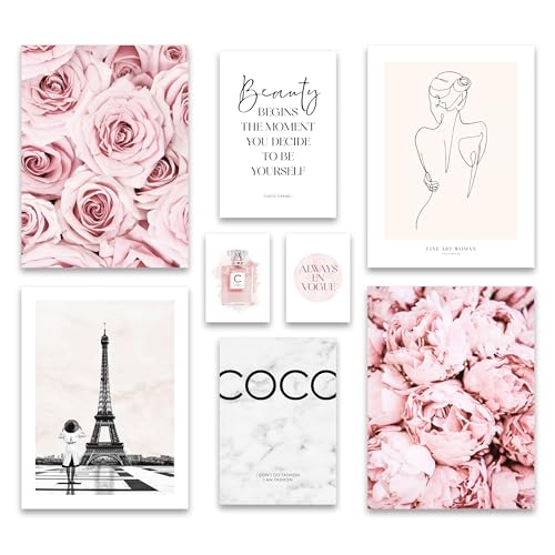 ARTFAVES® Poster Set - COCO ROSE - mehrteilige Wanddeko Wohnzimmer & Schlafzimmer - 8 moderne Wandbilder Rose, Fashion, rosa, Glamour, Blumen, Paris - ohne Bilderrahmen ARTFAVES® Poster Set - COCO ROSE - mehrteilige Wanddeko Wohnzimmer & Schlafzimmer - 8 moderne Wandbilder Rose, Fashion, rosa, Glamour, Blumen, Paris - ohne Bilderrahmen
