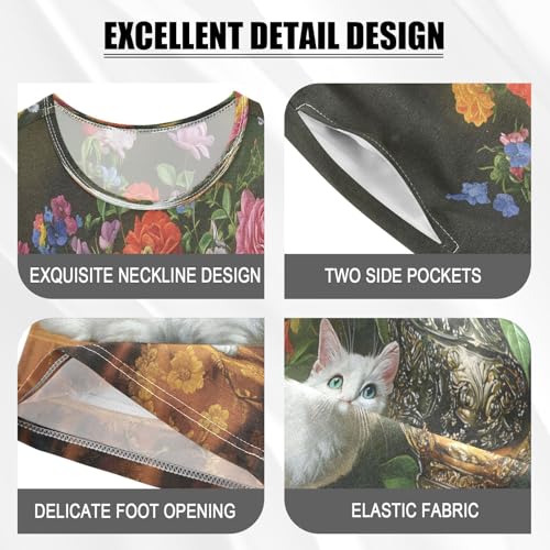 ALAZA Cat Flower Bunny Rabbit Pajamas Set Short Sleeve Cotton Sleepwear Summer Pjs 2 Piece 5-14Y4