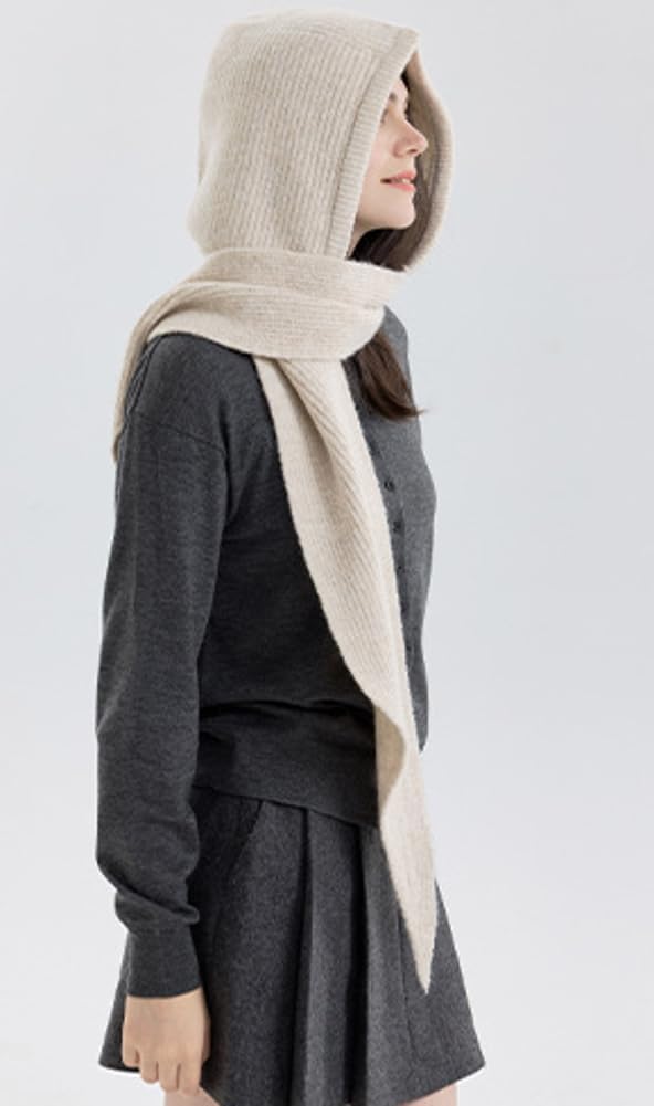 Halemet Women Knit 2-in-1 Hat and Scarf Winter Hat Scarf for Women Warm Shawl Wrap with Hood Balaclava Cap Poncho Neck Warmer - Image 3