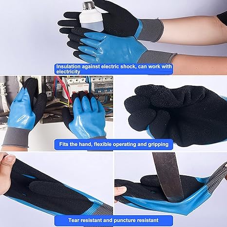 Image of Preptep Electrical Insulated Gloves, 1000V Voltage Resistance Electrician High Voltage Gloves Flame Retardant Insulation Work Gloves With Rubber Non Slip Design Electrician Gloves,2 Piece