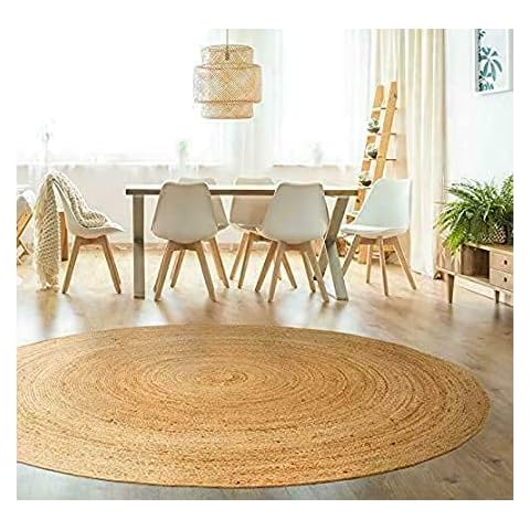RUG Jute Natural Hand Braided Rug Round Shape Handmade Natural Fiber Area Carpet Decorative Look Carpet (270 x 270 Cm (9x9 Feet), Beige) Cover