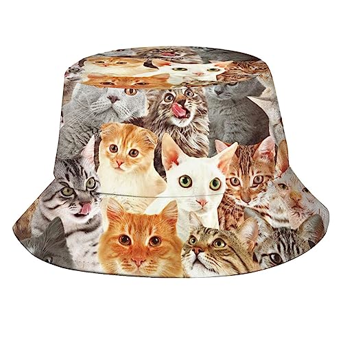 Cute Funny Cat Bucket Hats Fashion Sun Cap Packable Outdoor Animal Cat Fisherman Hat for Women and Men