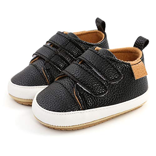 Image of SOFMUO Baby Boys Girls High Top Ankle PU Leather Sneakers Soft Rubber Sole Infant Moccasins Newborn Oxford Loafers Anti-Slip Toddler Wedding Uniform Dress Shoes
