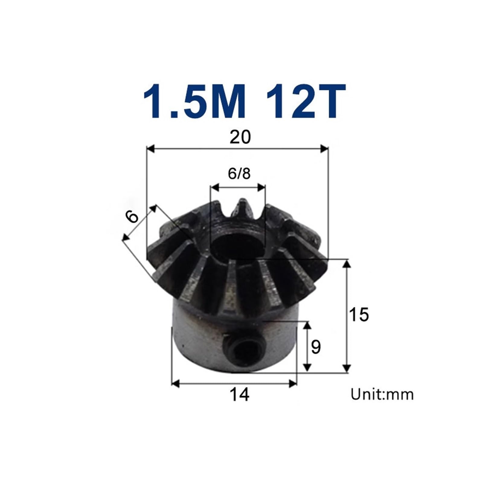 SHIHUANI Bevel Gears 1pcs 1.5 Modulus 12 Teeth Bevel Gear Inner Hole 6mm 8mm Steel Gears for Violent Model Car Modification DIY(6mm)