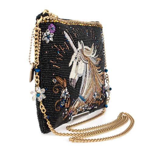 Mary Frances Whimsical Wonder BeadedUnicorn Mini Crossbody Clutch Handbag, Black3