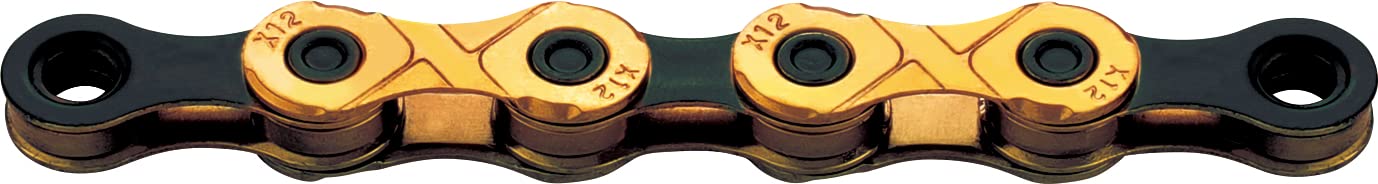 KMC X12 Chain 12-Speed | Mountain Bike/Road/Gravel |Shimano, SRAM, Campagnolo Compatible | 126 Links, Missing Link Included | TI Gold/Black