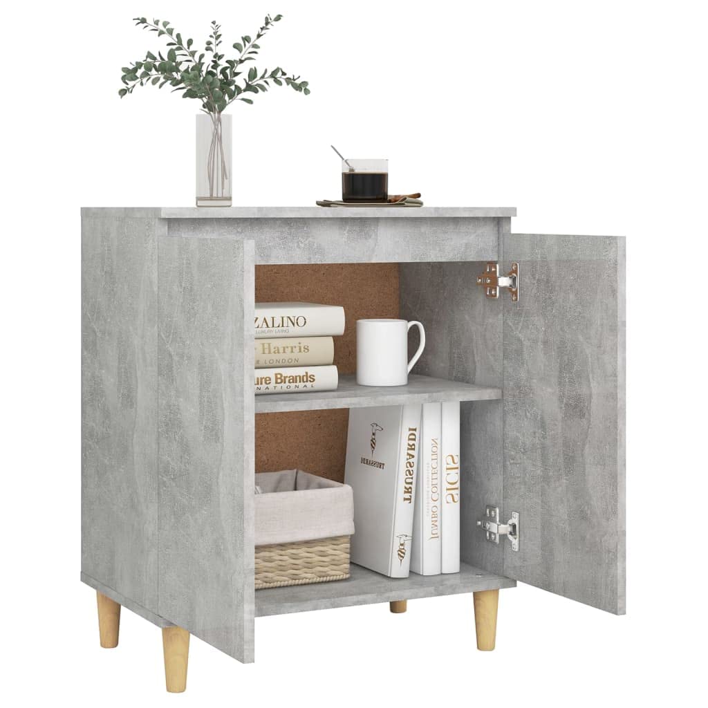 Buffet Enfilade scandinave en Bois d ingénierie Gris béton, 4 Pieds en Bois Massif d Eucalyptus, Meuble Rangement 60 x 35 x 70 cm pour Salon Salle à Manger