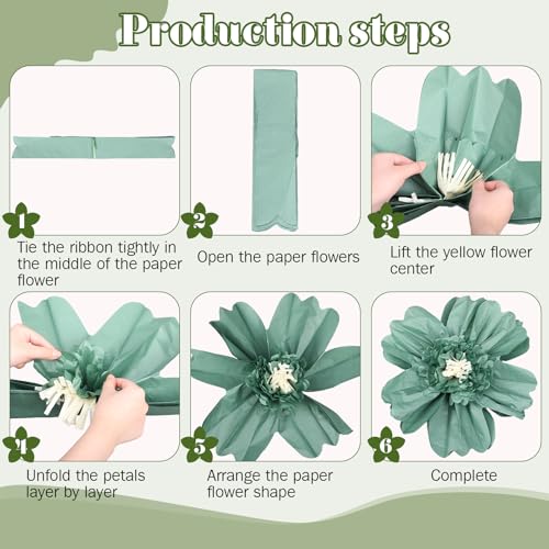Image of Crowye 12 Pcs Large Colorful Tissue Paper Flowers Decorations Giant Fiesta Craft Crepe Paper Flowers for Wall Decor Backdrop Mexican Wedding Birthday Carnival School Party (10'' 20'',Green Color)