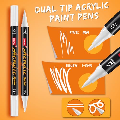 Image of 6 Pc White Acrylic Paint Pens Markers, Dual Tips Waterproof Paint Markers