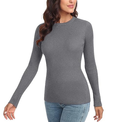 Image of Rocorose Womens Long Sleeve Tops Business Casual Crewneck Sweater 2024 Fall Knit Fitted Shirts