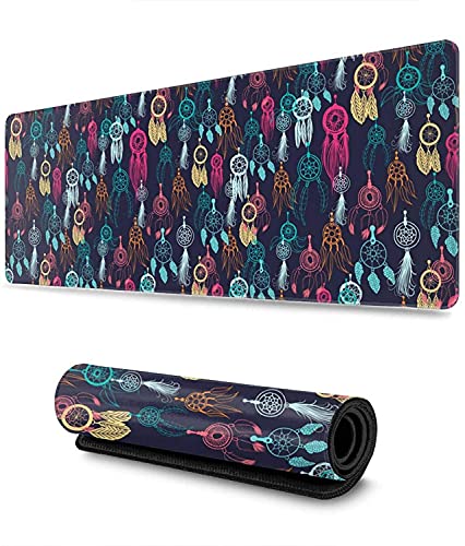 Dream Catcher ColorfulDream Catcher Colorful Extended Gaming Mouse Pad XL,Extended Large Mouse Mat Desk Pad, Stitched Edges Mousepad,Long Non-Slip Rubber Base Mice Pad,31.5X11.8 Inch