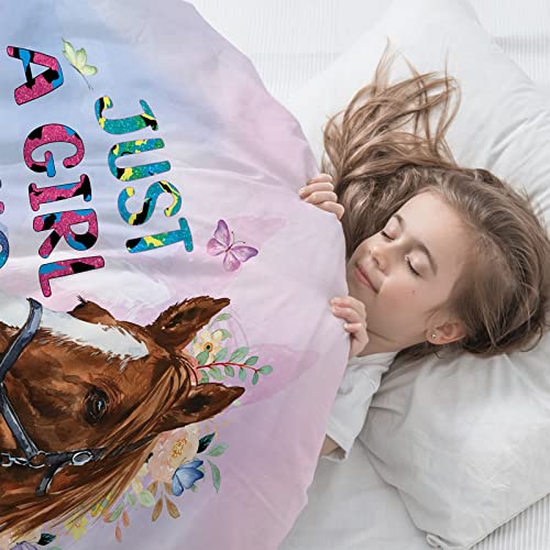 Just a Girl Who Loves Horses Blanket for Girls Horse Flower Throw Blankets Gifts for Kids Light Pink Purple Warm Lightweight Flannel Fleece Blanket for Sofa Couch All Season 101cm x 127cm - Image 4