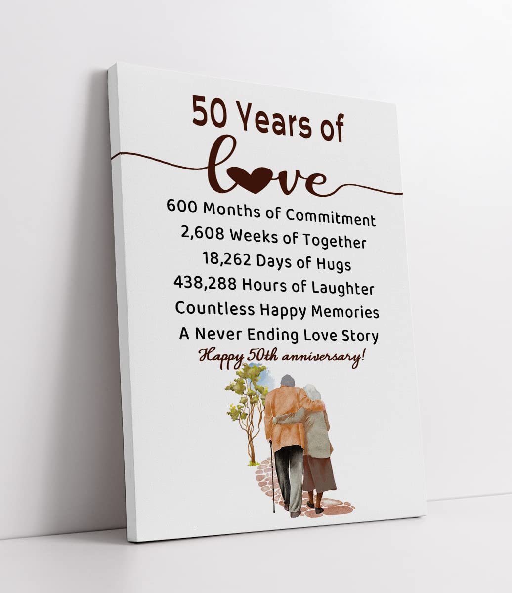 LiTiu 50 Years of Love Framed Wall Art Canvas Prints Decor, 11” x 14”, Parents Grandparents 50th Wedding Anniversary Artwork Gifts Love Quotes Decorations for Home Bedroom