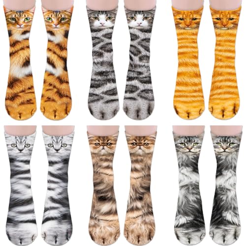 Mczan 6 Pairs Funny Animal Paws Socks for Women Men, 3D Novelty Cat Paw Socks, Crazy Cat Feet Sock for Adult Kids, Gag Gifts, White Elephant Gift Exchange, Christmas Stocking Stuffers