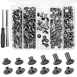 122 Pack Snap Button Kit, 6 Sizes Chicago Screws Leather Assorted Kit, for DIY Leathercraft Bags, Clothes, Jackets, Belts, etc (Leather Rivets M5 X 4, 5, 6, 8, 10, 12)