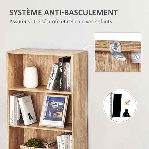 HOMCOM Bibliothèque, étagère de Rangement à 5 Niveaux avec étagères réglables, Meuble de Rangement pour Salon, Bureau, Chambre, 63 x 29,2 x 176 cm, Bois Naturel – Image 6